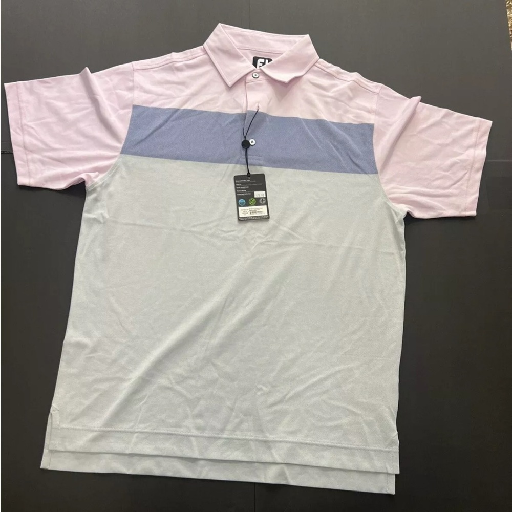 Footjoy Golf Shirt Men Gray/Pink  FJ Polo Short Sleeve Collar  Stretch Size M